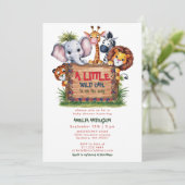 Cute Safari Jungle Animals Wild One Baby Shower Einladung (Stehend Vorderseite)