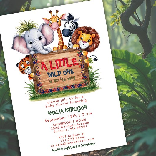 Cute Safari Jungle Animals Wild One Baby Shower Einladung