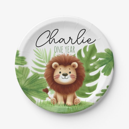 Cute Safari Lion Birthday Pappteller (Vorderseite)