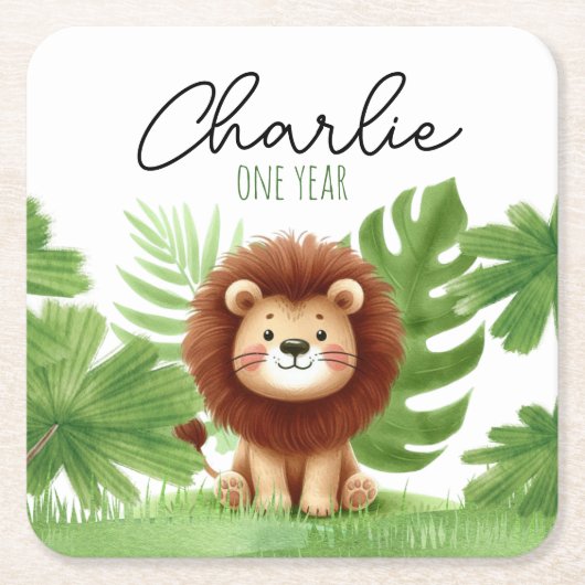 Cute Safari Lion Birthday Rechteckiger Pappuntersetzer (Vorderseite)