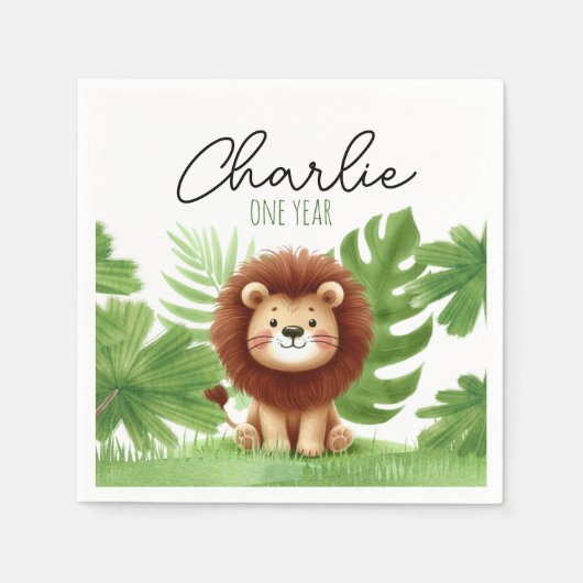 Cute Safari Lion Birthday Serviette (Vorderseite)