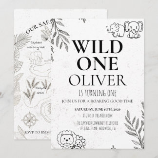 Cute Safari Wild One 1st Birthday Map Party Einladung