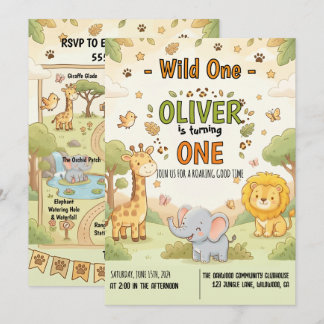 Cute Safari Wild One Baby Birthday Einladung