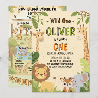 Cute Safari Wild One First Birthday Einladung