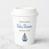 Cute Sailboat Nautical Baby Boy Couples Shower Pappbecher (Rückseite)