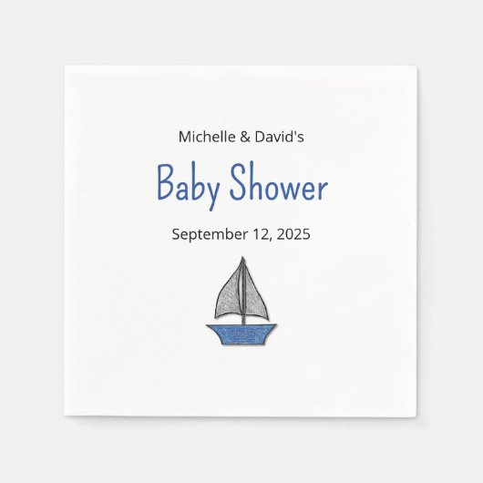 Cute Sailboat Nautical Baby Boy Couples Shower Serviette (Vorderseite)