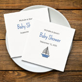 Cute Sailboat Nautical Baby Boy Couples Shower Serviette