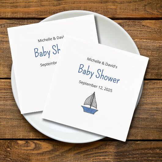 Cute Sailboat Nautical Baby Boy Couples Shower Serviette