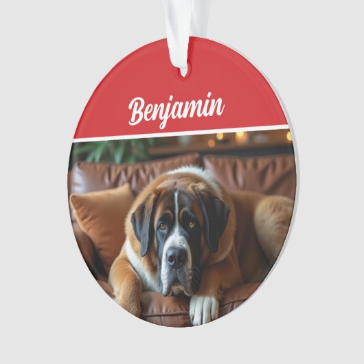 Cute Saint Bernard Dog Holiday Christmas Photo Ornament (Vorderseite)