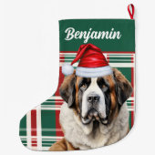 Cute Saint Bernard Dog Plaid Custom Großer Weihnachtsstrumpf (Rückseite)