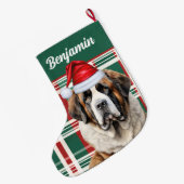 Cute Saint Bernard Dog Plaid Custom Großer Weihnachtsstrumpf (Rückseite (Hängend))
