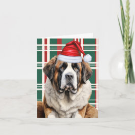 Cute Saint Bernard Santa Dog Plaid Christmas Feiertagskarte