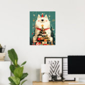 Cute Samoyed dog with Christmas Holiday Poster (Heimbüro)