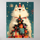 Cute Samoyed dog with Christmas holiday Poster (Vorne)