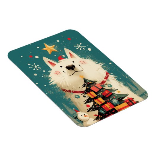 Cute Samoyed dog with Christmas Magnet (Rechte Seite)