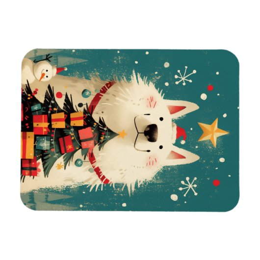 Cute Samoyed dog with Christmas Magnet (Horizontal)