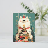 Cute Samoyed dog with Christmas Postkarte (Stehend Vorderseite)