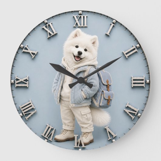Cute Samoyed Puppy dog Große Wanduhr (Vorderseite)