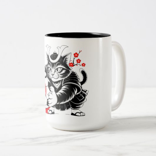 Cute Samurai Cat Soccer Gift for Japan Fans & Cat Zweifarbige Tasse (VorderseiteRechts)