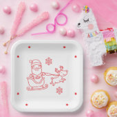 Cute Santa and Reindeer Christmas square Pappteller (Party)