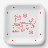Cute Santa and Reindeer Christmas square Pappteller (Vorderseite)