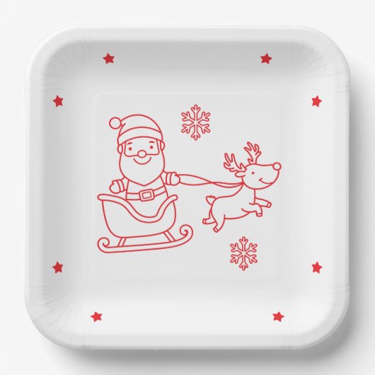Cute Santa and Reindeer Christmas square Pappteller (Vorderseite)