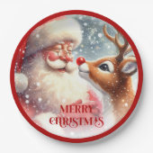 Cute Santa and Rudolph Cartoon Christmas Paper Pappteller (Vorderseite)