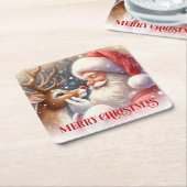 Cute Santa and Rudolph Christmas Paper Coasters Rechteckiger Pappuntersetzer (angewinkelt)