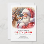 Cute Santa and Rudolph Christmas Party Invitation Einladung (Vorderseite)