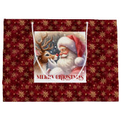 Cute Santa and Rudolph Classic Christmas Gift Bag Große Geschenktüte (Rückseite)