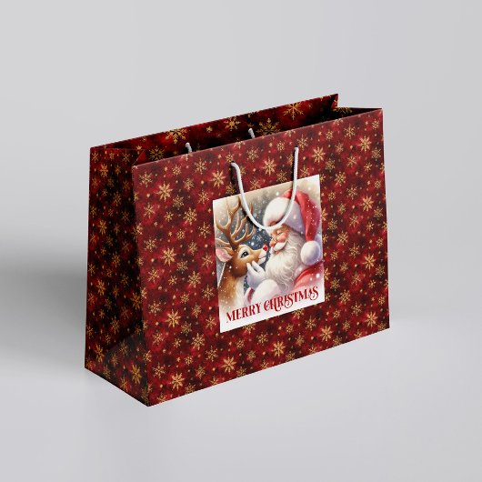 Cute Santa and Rudolph Classic Christmas Gift Bag Große Geschenktüte