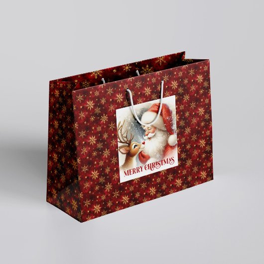 Cute Santa and Rudolph Cozy Christmas Gift Bag Große Geschenktüte