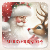 Cute Santa and Rudolph Festive Holiday Coasters Rechteckiger Pappuntersetzer (Vorderseite)