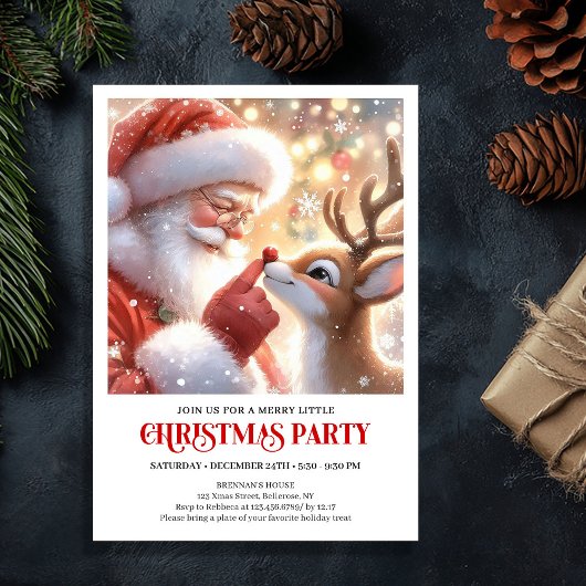 Cute Santa and Rudolph Holiday Party Invitation Einladung
