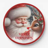 Cute Santa and Rudolph Kids Christmas Dinner Plate Pappteller (Vorderseite)
