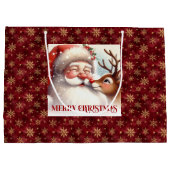 Cute Santa and Rudolph Kids Christmas Gift Bags Große Geschenktüte (Rückseite)