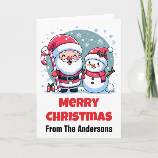 Cute Santa And Snowman Christmas Custom Karte (Vorderseite)