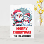 Cute Santa And Snowman Christmas Custom Karte (Gelbe Blume)