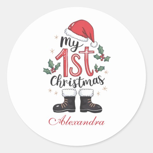 Cute Santa Baby 1st Christmas Runder Aufkleber (Vorderseite)