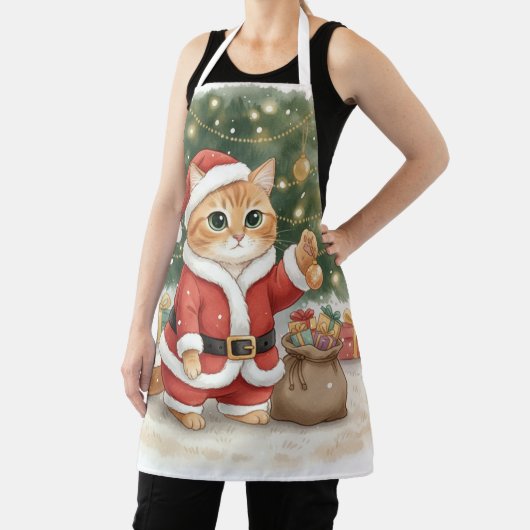 Cute Santa Cat Christmas Apron for Cat Lovers Schürze (InSitu)