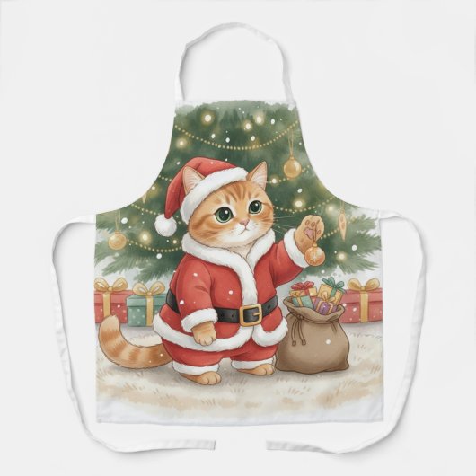 Cute Santa Cat Christmas Apron for Cat Lovers Schürze (Vorderseite)