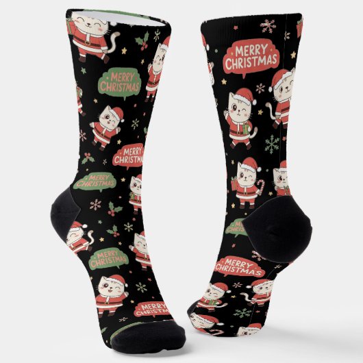 Cute Santa Cat Pattern "Merry Christmas" Holiday  Socken (Gewinkelt)