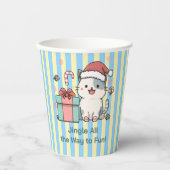 Cute Santa Cat with Gift Box Pappbecher (Vorderseite)