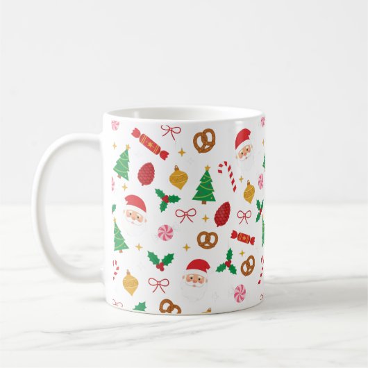 Cute Santa & Christmas Treats Pattern Mug Kaffeetasse (Links)