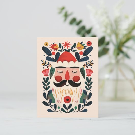 Cute Santa Claus Abstract Floral Retro Christmas Postkarte (Stehend Vorderseite)