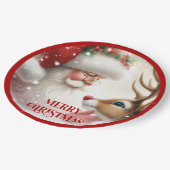 Cute Santa Claus and Rudolph Funny Holiday Paper  Pappteller (Schrägansicht)