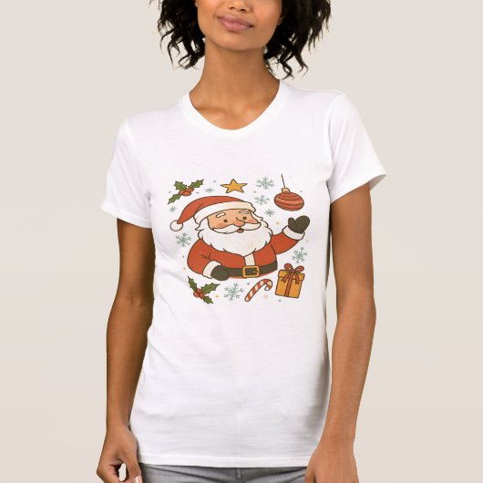 Cute Santa Claus Cartoon White  T-Shirt (Vorderseite)