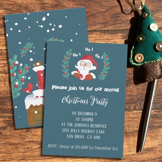 Cute Santa Claus Christmas Party Blue Invitation Einladung