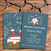Cute Santa Claus Christmas Party Blue Invitation Einladung