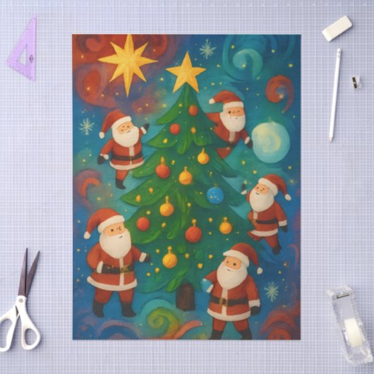 Cute Santa Claus Christmas Tree Illustration Seidenpapier (Basteln)